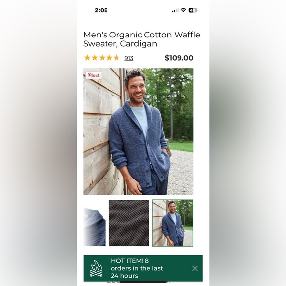 L. L. Bean 100% Organic Cotton Heavy Waffle Knit Shawl Collar Cardigan, Medium - Picture 5 of 5